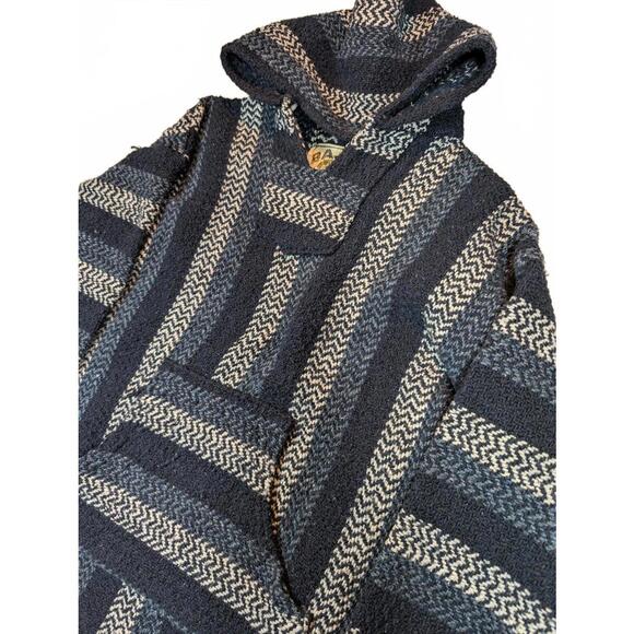 Baja Joe Striped Baja Hoodie Drug Rug Pullover Surf Skater Mens Large Blue - Picture 3 of 8